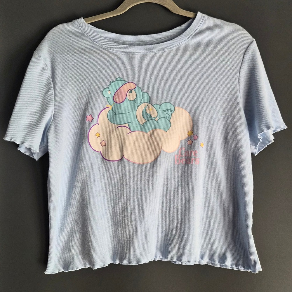 Grayson Social Care Bears Bedtime Bear Ribbed Lettuce Trim Sleep Top Blue XL